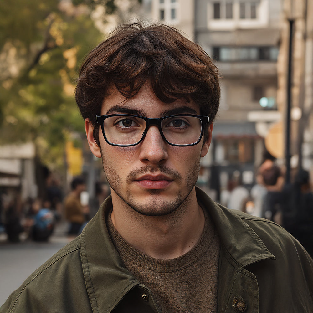 Black Rectangle Rimmed Eyeglasses for Men and Women