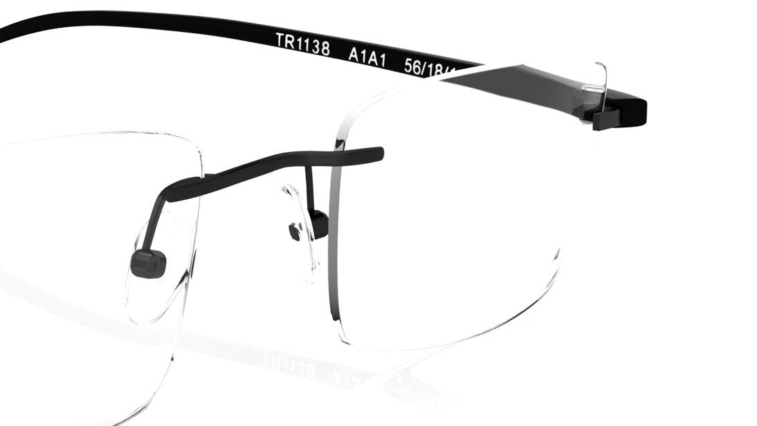 Black Rectangle Rimless Eyeglasses (TR1138A1A1|56)