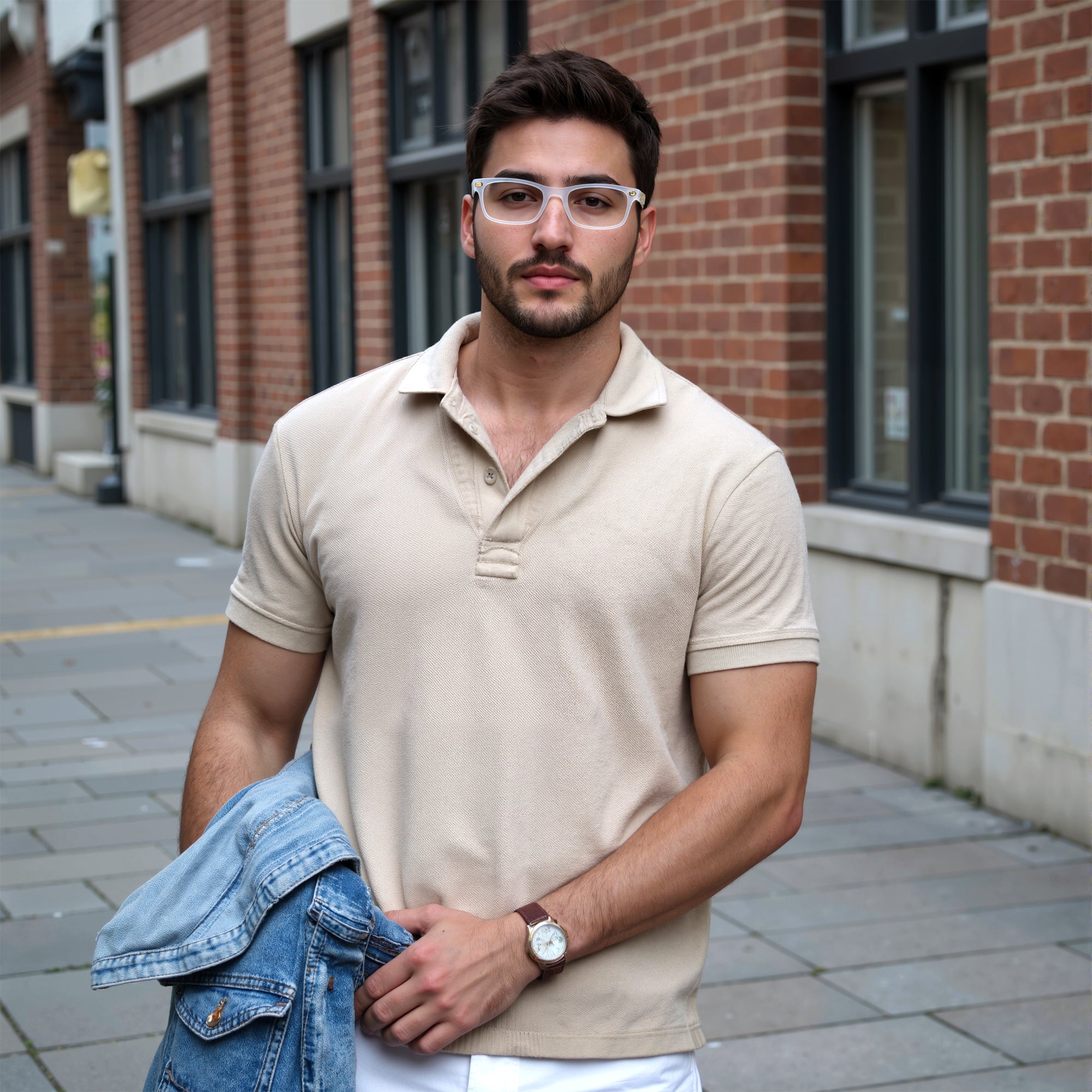 White Rectangle Rimmed Eyeglasses for Men