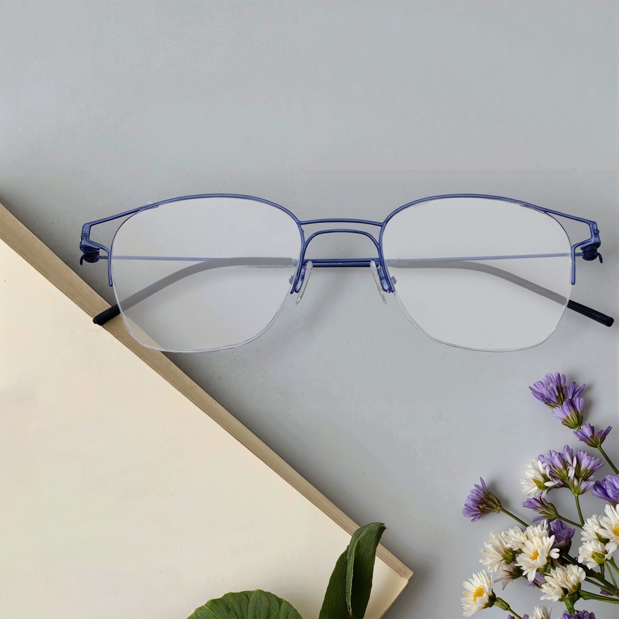 Orleans - Blue Semi-Rimmed Eyeglasses
