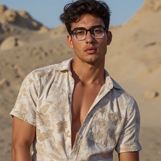 Blue Geometric Rimmed Eyeglasses for Men