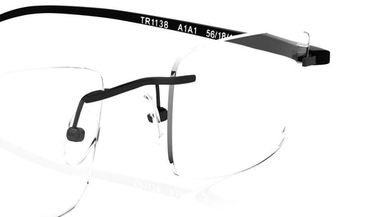 Black Rectangle Rimless Eyeglasses (TR1138A1A1|56)