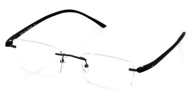 Black Rectangle Rimless Eyeglasses (TR1138A1A1|56)
